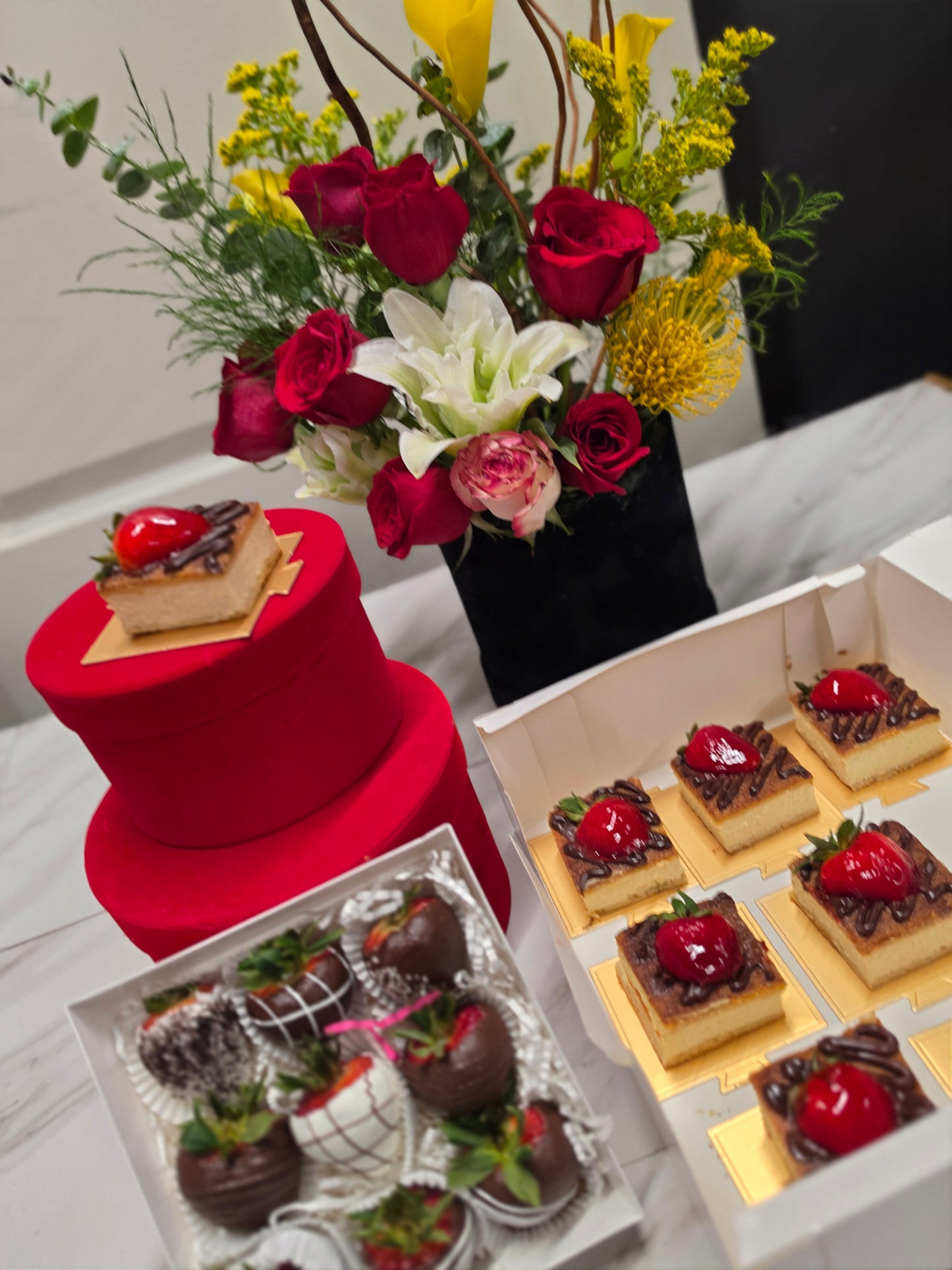 Sold out! Bundle fresh floral centerpiece with a sweet treat