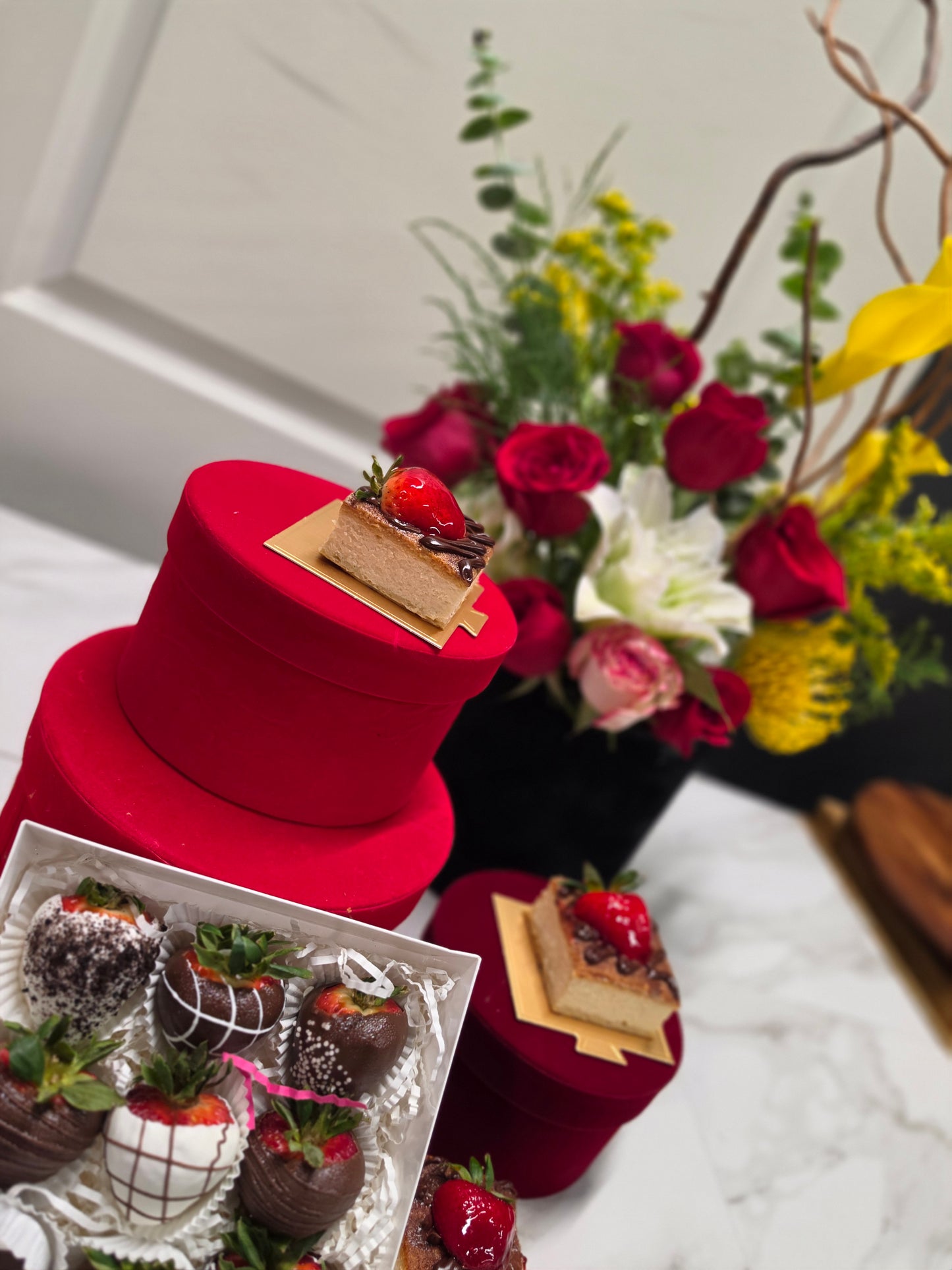 Sold out! Full package bundle fresh floral centerpiece, faux floral wreath and sweet treats bundle