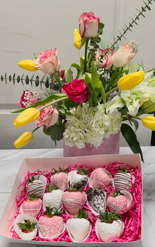 Sold out! Bundle fresh floral centerpiece with a sweet treat