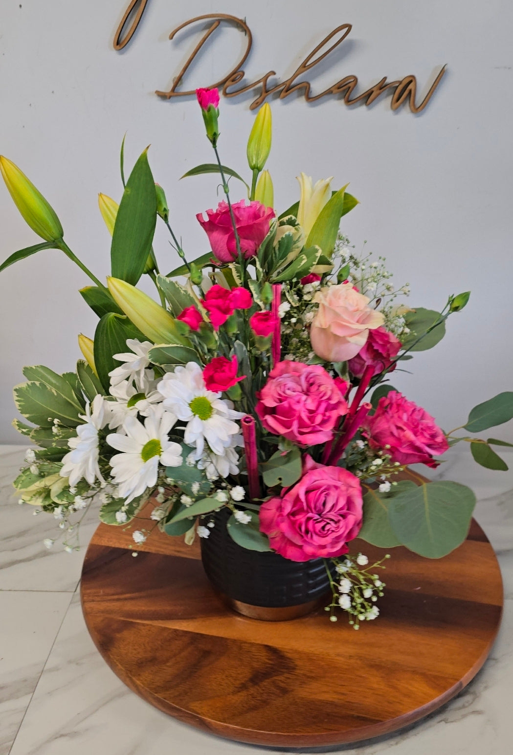 Sold out! Full package bundle fresh floral centerpiece, faux floral wreath and sweet treats bundle